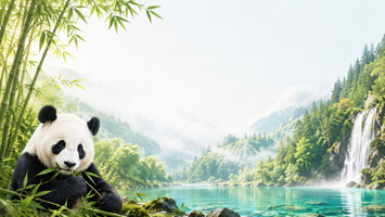 安静的竹林山谷与熊猫