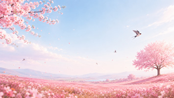 春日樱花田园景色