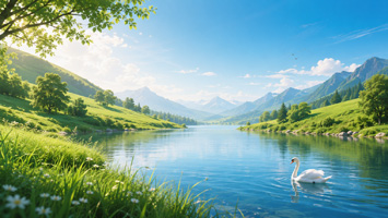 宁静湖畔的白天景色
