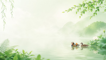 宁静湖畔的晨雾景致