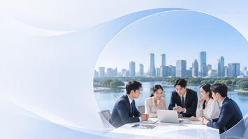 现代办公室会议与城市风景