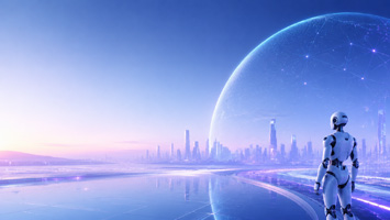 未来都市中的反射阳台