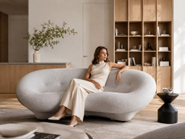 Modern minimalist living room and an elegant woman