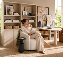 A modern, elegant reading nook at home.