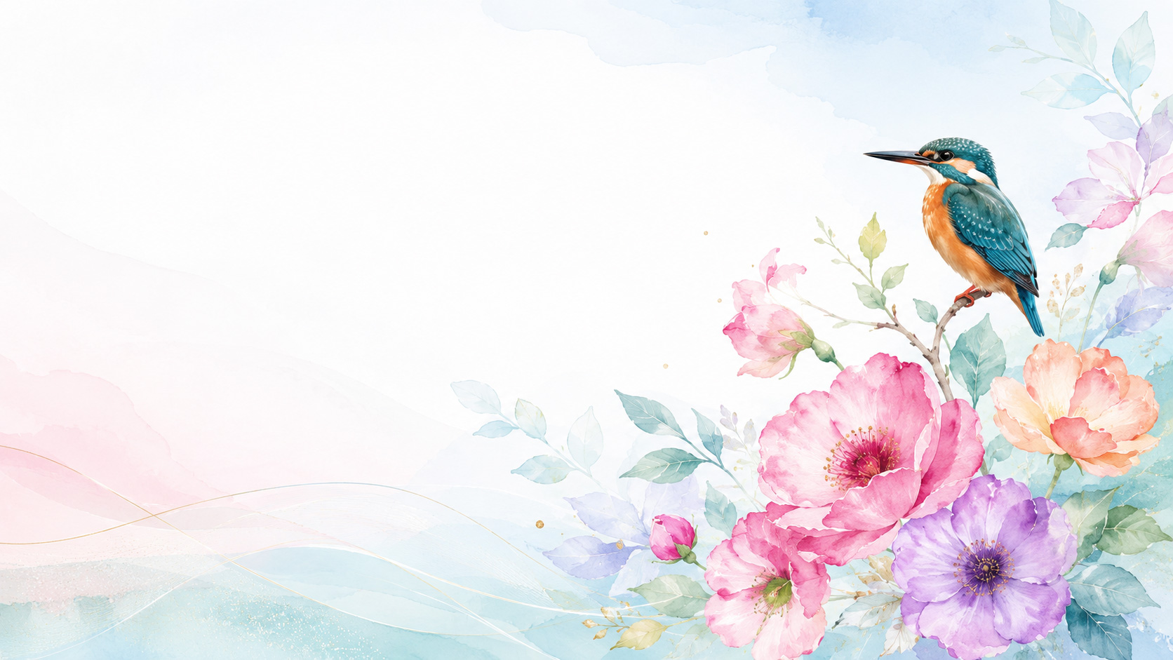 清新水彩花鸟图