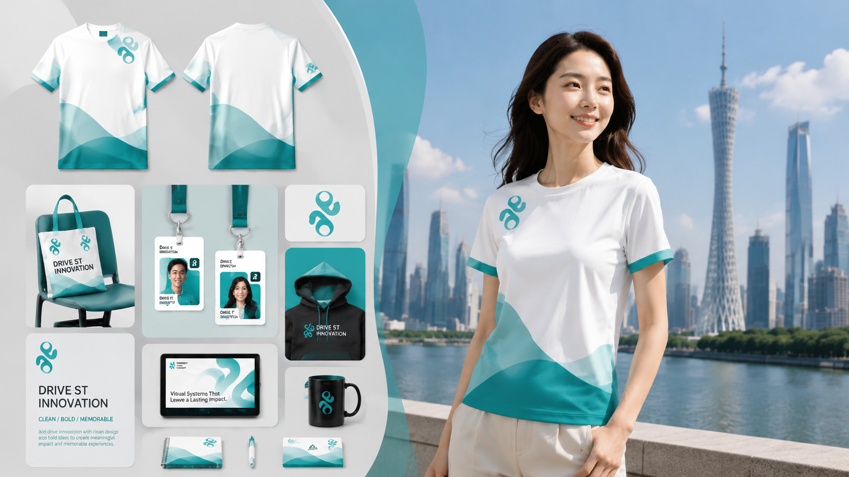 现代品牌展示与户外模特