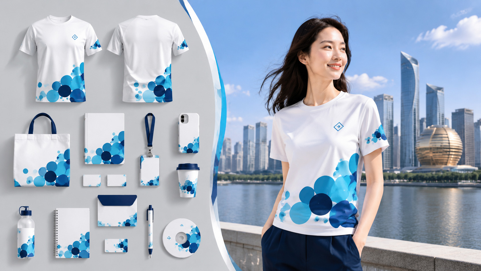 现代品牌T恤与城市风景
