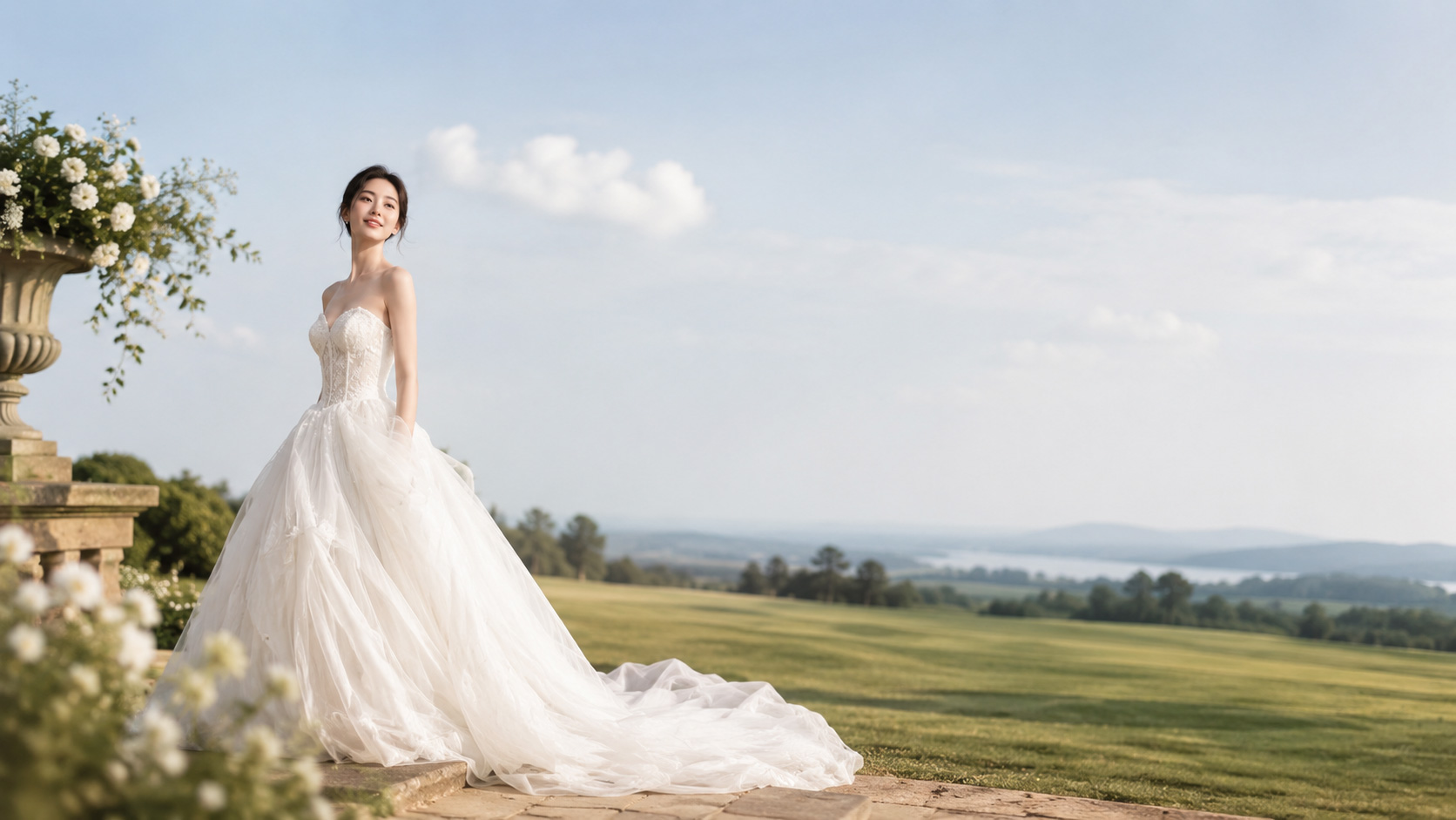 浪漫婚纱摄影中的清新花园