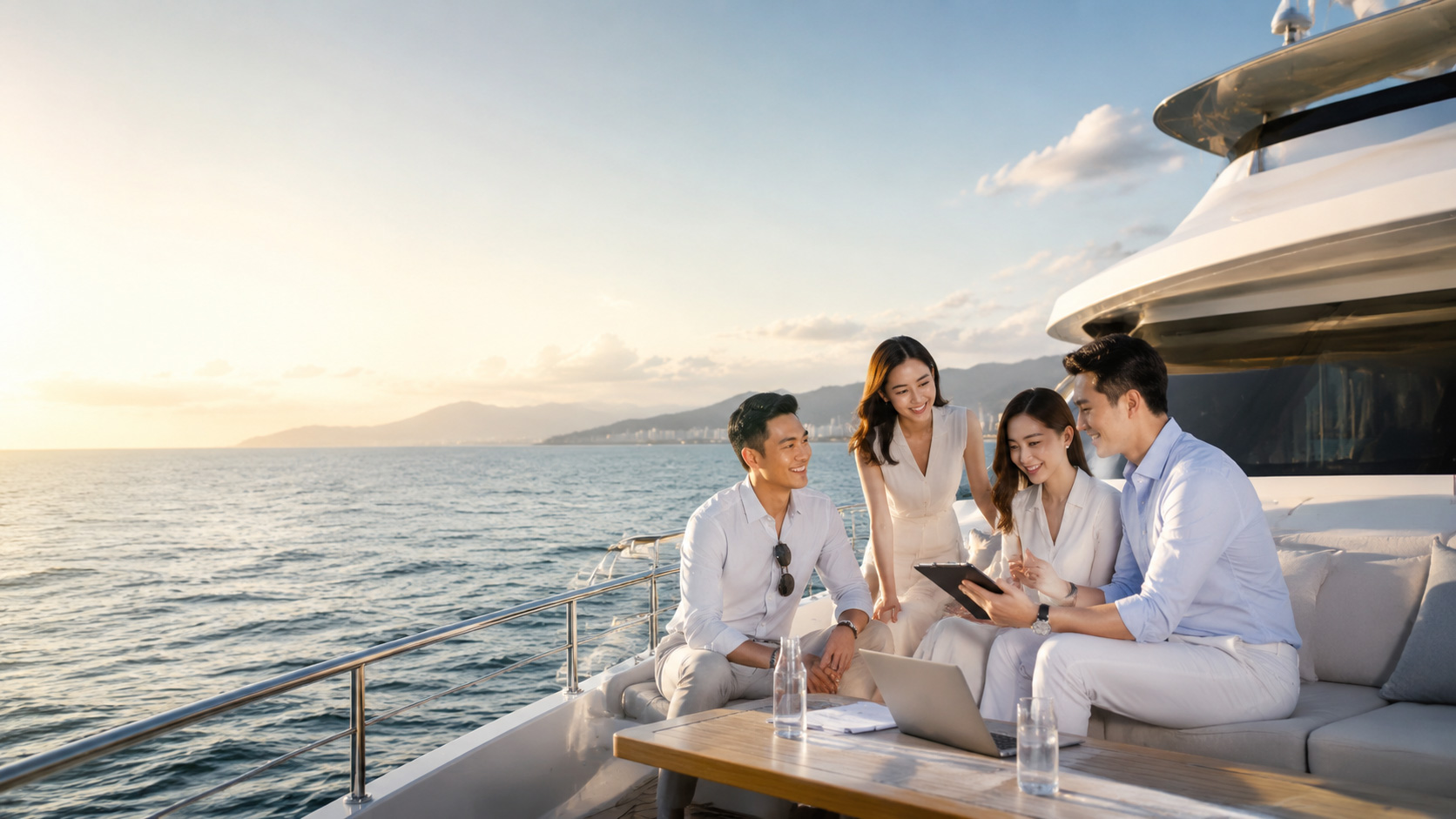 海上日落的商务聚会
