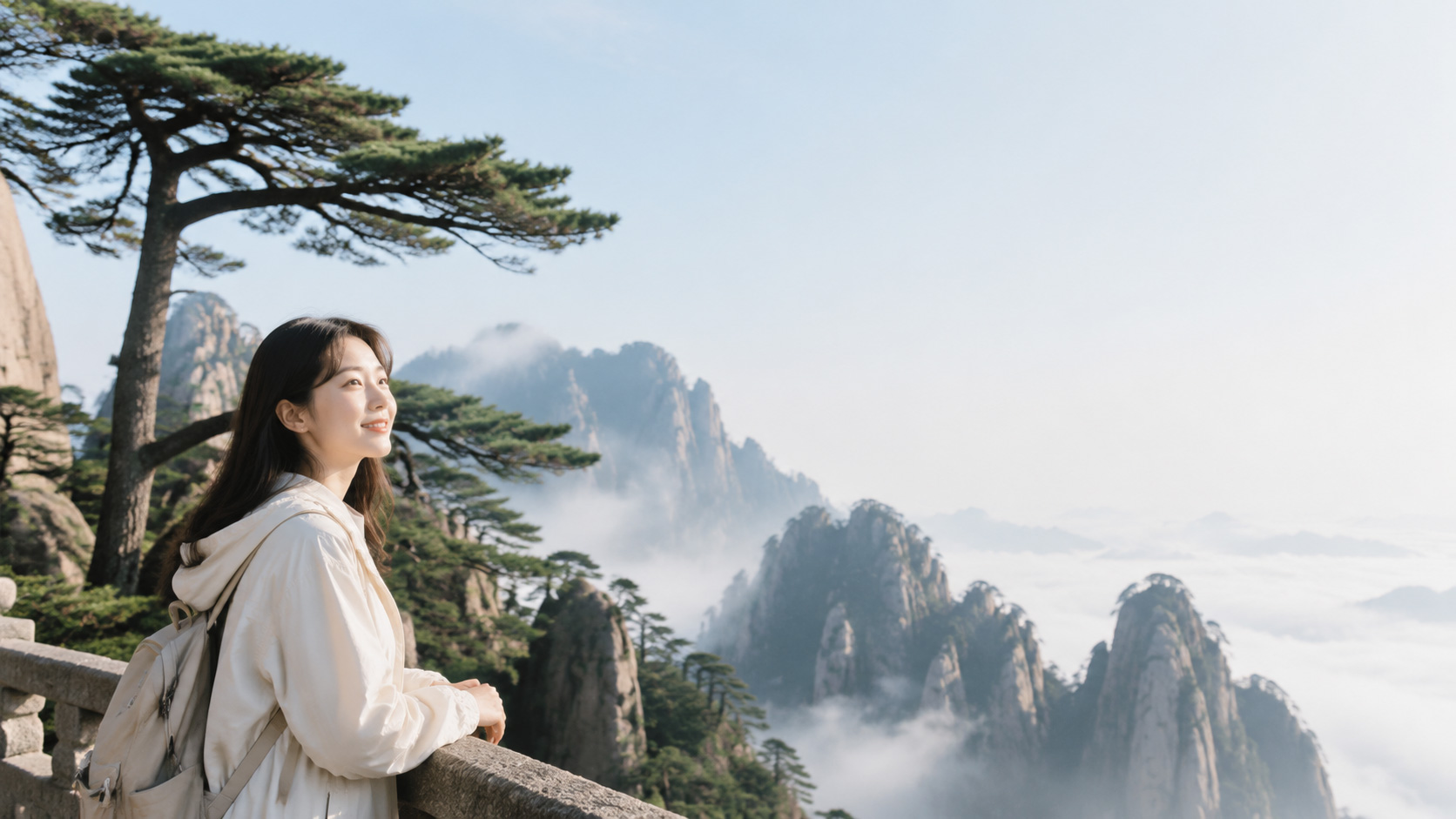 静谧山景与远足者